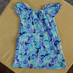 Hanna Andersson Off-Shoulder Tunic Dress - Blue, Purple, Green Swirl Print